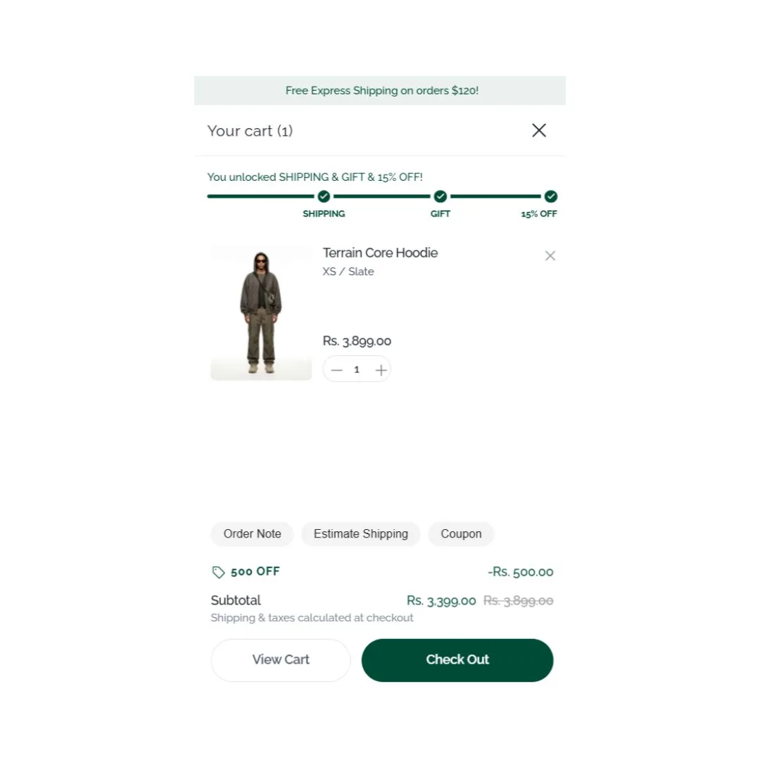 Cart Rewards Bar in the Untamed Shopify theme